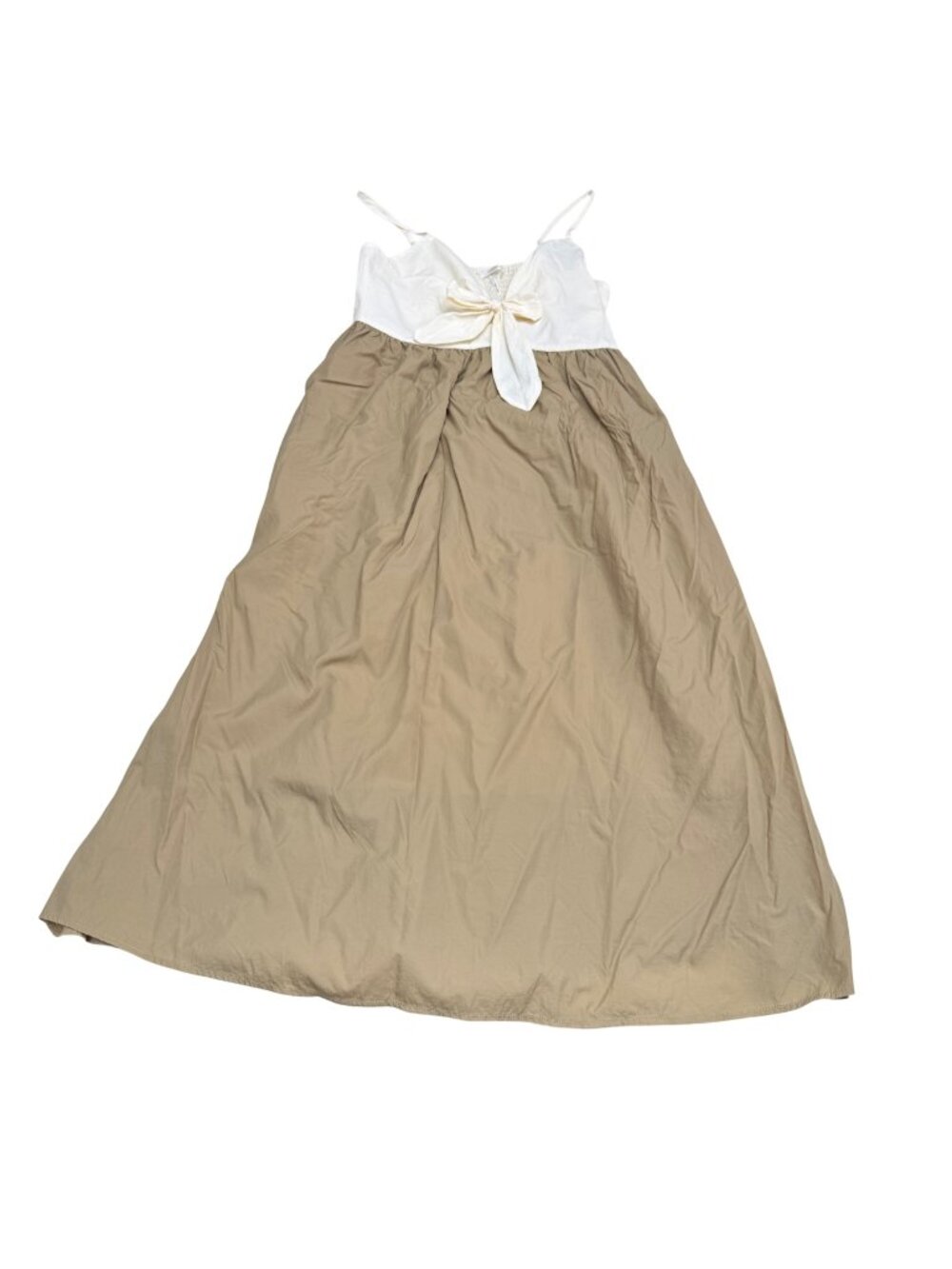 NWOT StitchDrop Women's Spaghetti Strap Two Tone Brown Dress Bow Detail, Size L